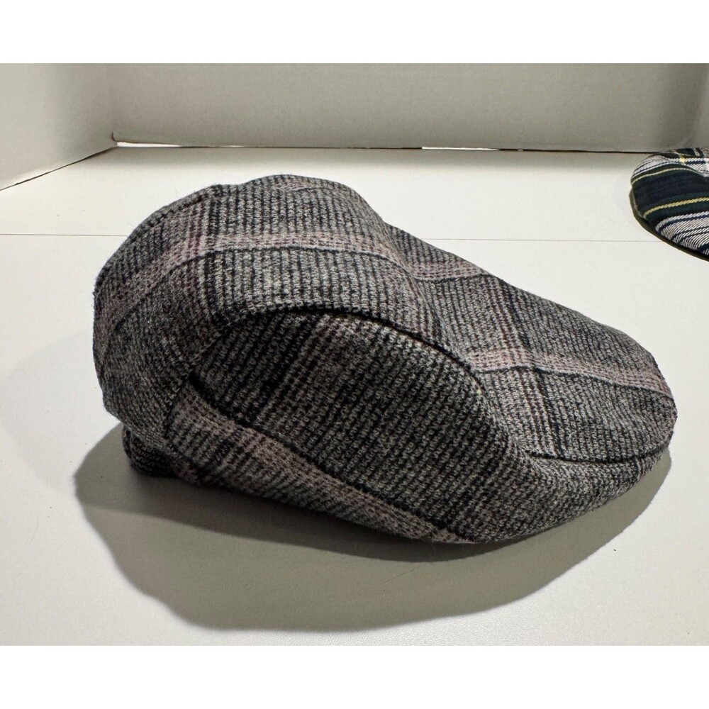 Plaid Wool Blend Flat Cap Hat Cabbie Newsboy Driving Brown gray One Size Tommyri